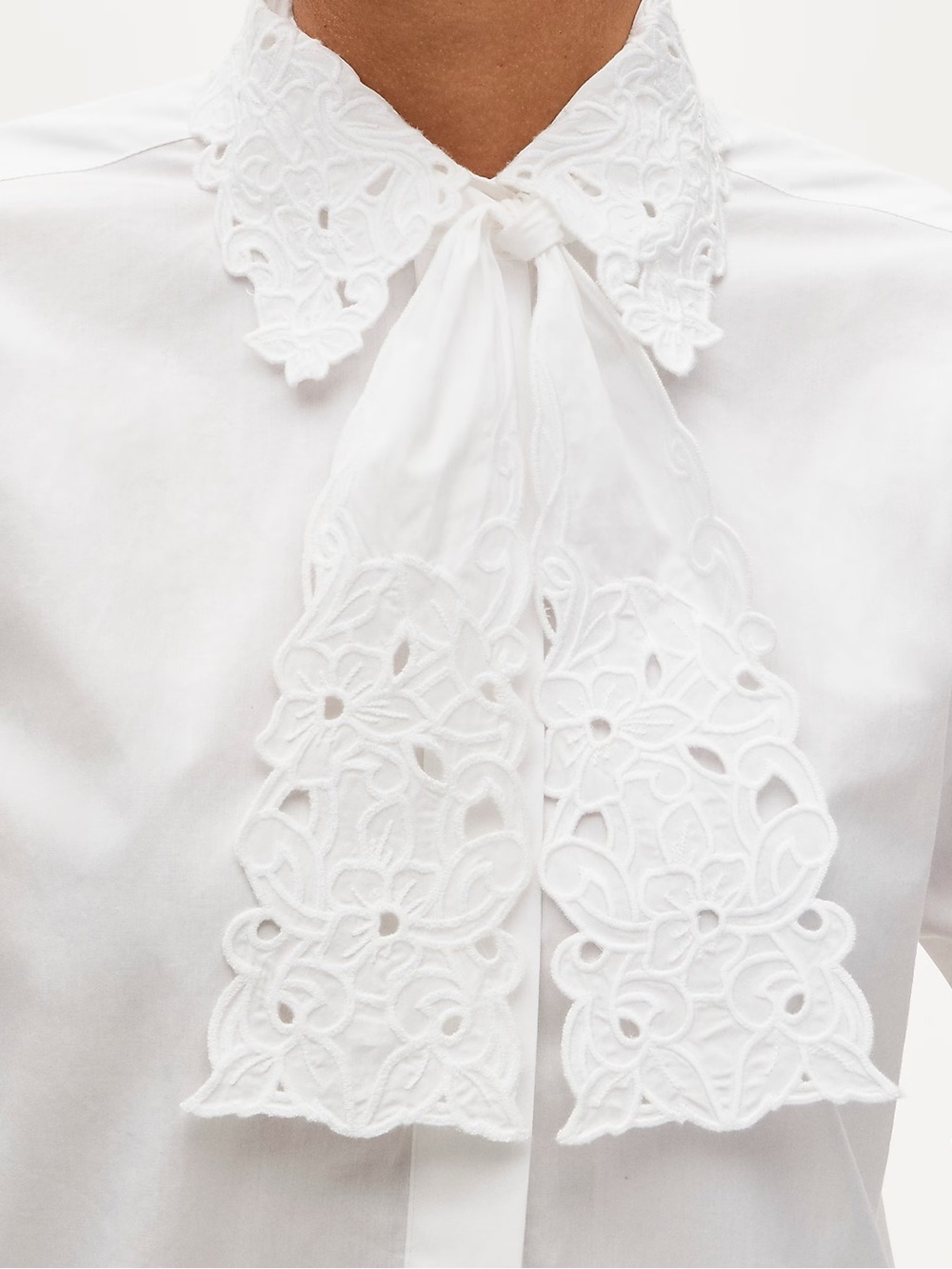 J. Crew White Eyelet-Trim Tie-Neck Poplin Shirt - Picture 4 of 5